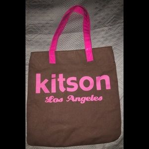 KITSON Los Angeles Tote bag Purse 2007 Chocolate/Fuchsia RARE Beverly Hills NM